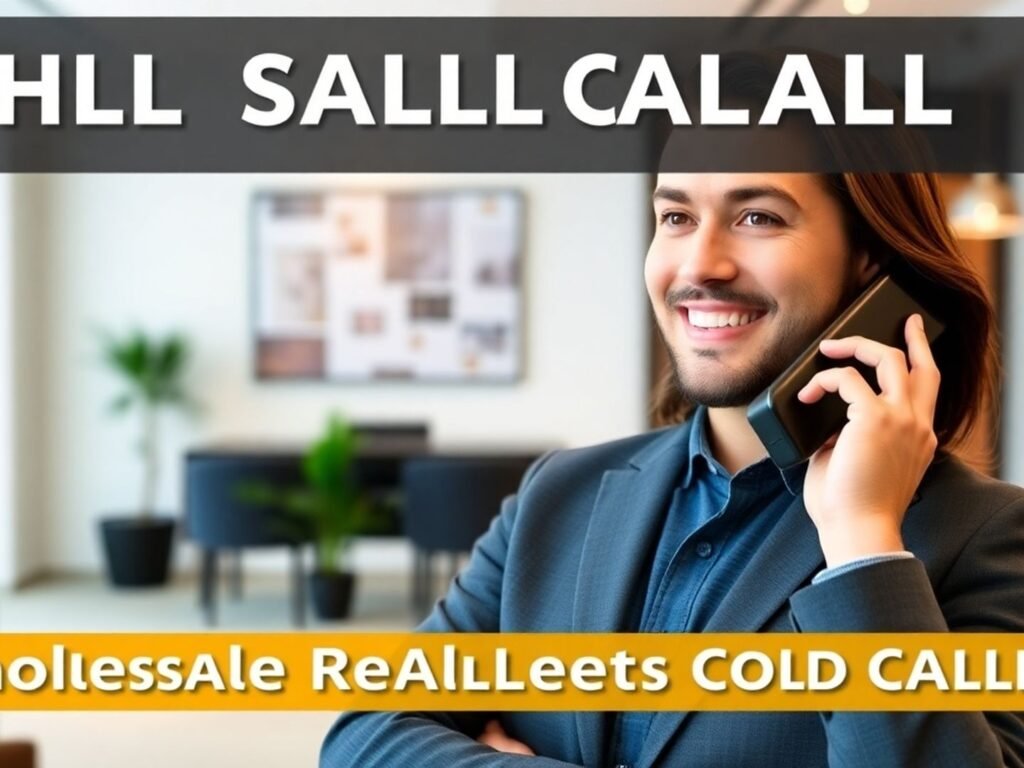 Real estate professional making a cold call in office.