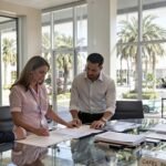 Florida real estate agents working together in a sunny office.