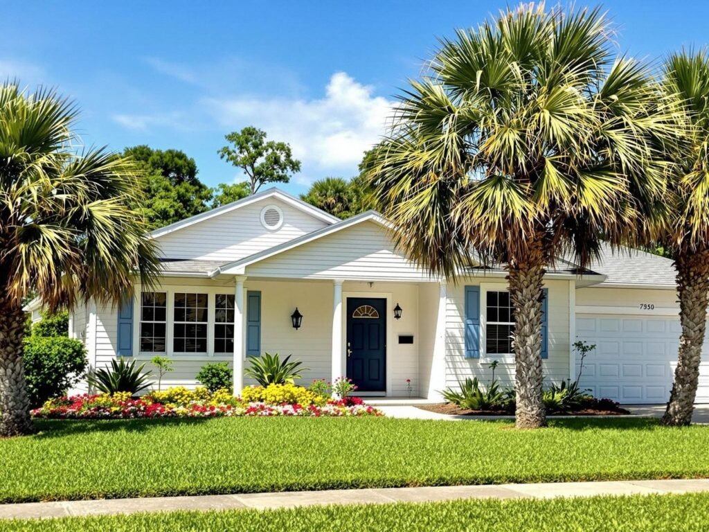 Pensacola house with palm trees.