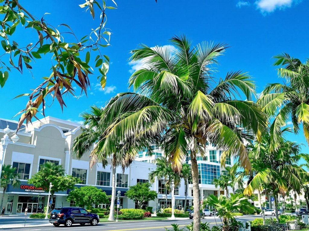 Florida cityscape with commercial buildings and trees
