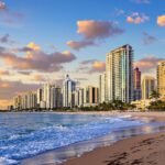 Modern Miami skyline, beachfront homes